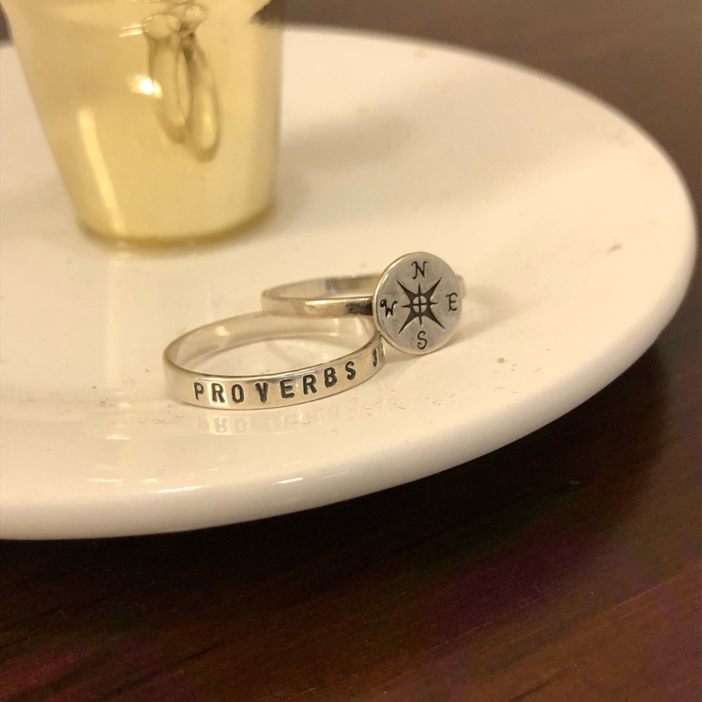 Sterling Silver Compass + Proverbs 3:5-6 Ring Set - Picture 3 of 6